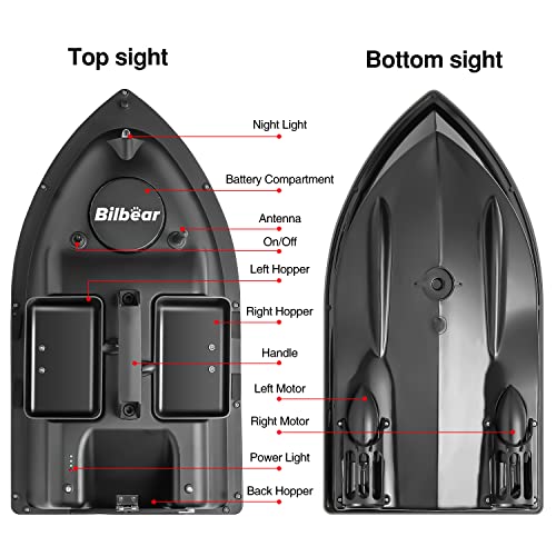 500M Bilbear GPS 3 Hoppers Fishing Bait Boat Carp Fishing Bait Boat Carp Hook Post Boat,LCD Fishfinders with Sonar Sensor,Handbag,Spare Batteries (Black Boat)