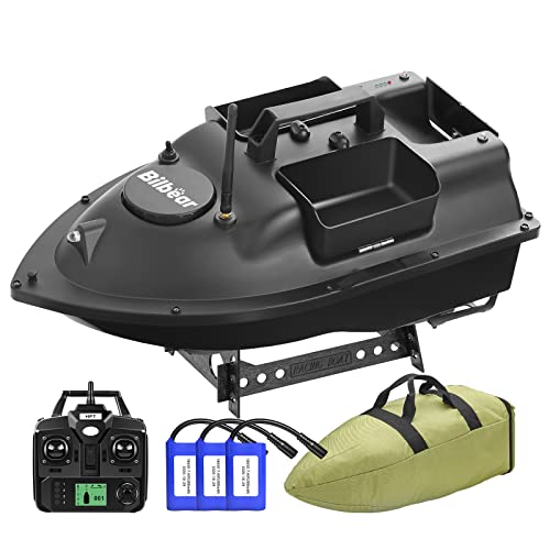 500M Bilbear GPS 3 Hoppers Fishing Bait Boat Carp Fishing Bait Boat Carp Hook Post Boat,LCD Fishfinders with Sonar Sensor,Handbag,Spare Batteries (Black Boat)