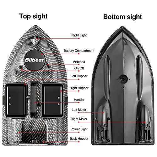 500M Bilbear GPS 3 Hoppers Fishing Bait Boat Carp Fishing Bait Boat Carp Hook Post Boat,LCD Fishfinders with Sonar Sensor,Handbag,Spare Batteries (Carbon Boat with Fishfinder)