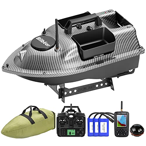 500M Bilbear GPS 3 Hoppers Fishing Bait Boat Carp Fishing Bait Boat Carp Hook Post Boat,LCD Fishfinders with Sonar Sensor,Handbag,Spare Batteries (Carbon Boat with Fishfinder)