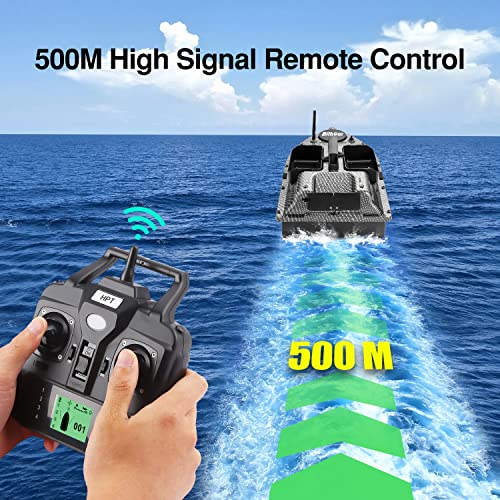 500M Bilbear GPS 3 Hoppers Fishing Bait Boat Carp Fishing Bait Boat Carp Hook Post Boat,LCD Fishfinders with Sonar Sensor,Handbag,Spare Batteries (Carbon Boat with Fishfinder)