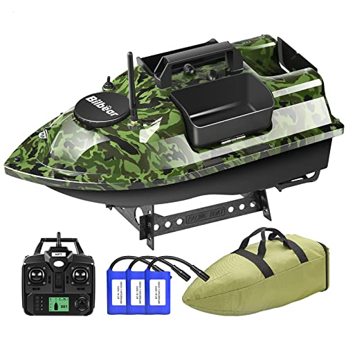 500M Bilbear GPS 3 Hoppers Fishing Bait Boat Carp Fishing Bait Boat Carp Hook Post Boat,LCD Fishfinders with Sonar Sensor,Handbag,Spare Batteries (Camo Boat)