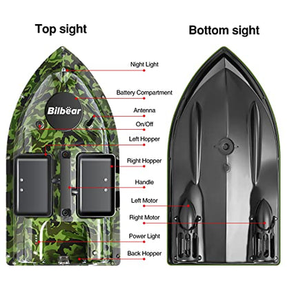 500M Bilbear GPS 3 Hoppers Fishing Bait Boat Carp Fishing Bait Boat Carp Hook Post Boat,LCD Fishfinders with Sonar Sensor,Handbag,Spare Batteries (Camo Boat with Fishfinder)