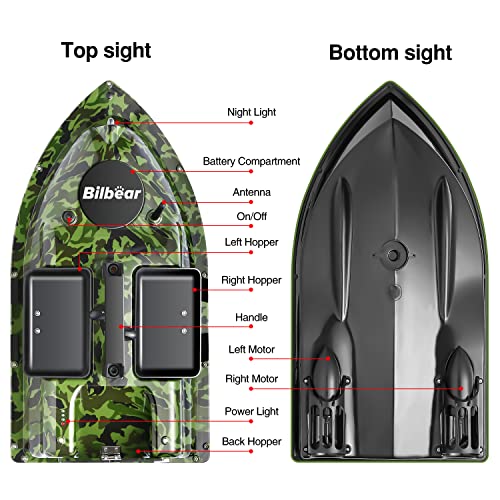 500M Bilbear GPS 3 Hoppers Fishing Bait Boat Carp Fishing Bait Boat Carp Hook Post Boat,LCD Fishfinders with Sonar Sensor,Handbag,Spare Batteries (Camo Boat)